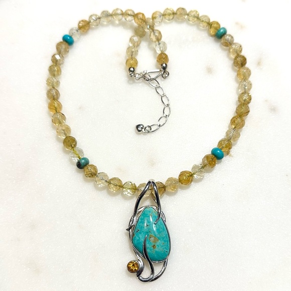 Jay King Turquoise & Citrine Sterling Silver Pendant with Citrine Bead Necklace - Picture 1 of 16
